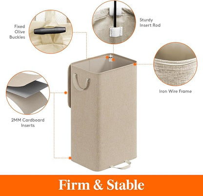 Lifewit Laundry Hamper with Lid and Removable Laundry Bag, Large Collapsible 1 Divider Dirty Clothes Basket with Handles for Bedroom, Laundry Room, Closet, Bathroom, College, 100L Beige
