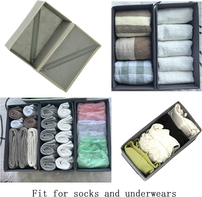 Bructhun Sock Drawer Organizer 9 Pack - Collapsible Fabric Storage Bins for Underwear Divider, Small Closet Organizers with 9 Compartments, Light Gray