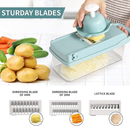 senbowe Ultra-Sharp 420-Grade Hardened Stainless Steel Onion Vegetable Chopper Dicer, 8 Interchangeable Blades, Includes Egg White Separator, Time Saver, 1 Year Warranty