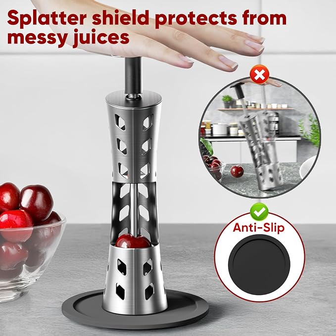 Newness Cherry Pitter, Premium Cherry Pitter Remover Tool, 304 Stainless Steel Cherry Seed Remover, Durable Cherry Stoner Fruit Pit Corer Deseeder Kitchen Tool, Press Type, More Labor Saving