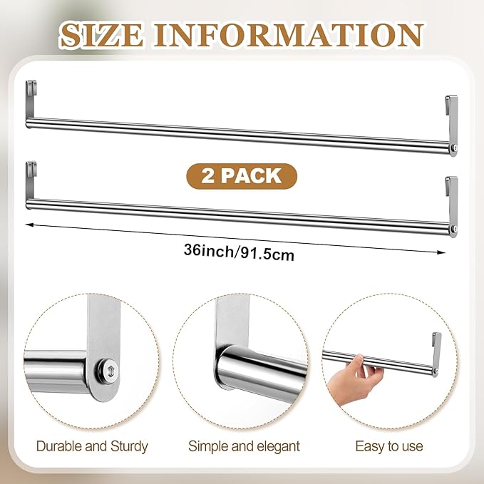 2 Pack Wire Shelving Garment Hanger Bar Wire Shelving Accessories Industrial Closet Clothes Rods for Home Retail Store(Silver,36 Inch)