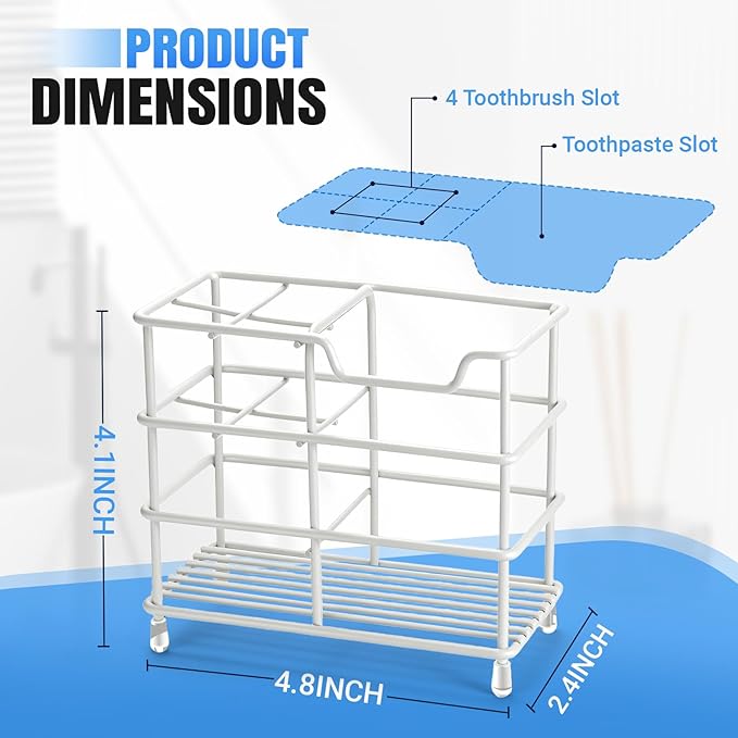 Toothbrush Holders for Bathrooms, Stainless Steel Toothbrush Holder for Kids and Adults, Electric Toothbrush and Toothpaste Holder, Rustproof Bathroom Accessories Organizer, White Small