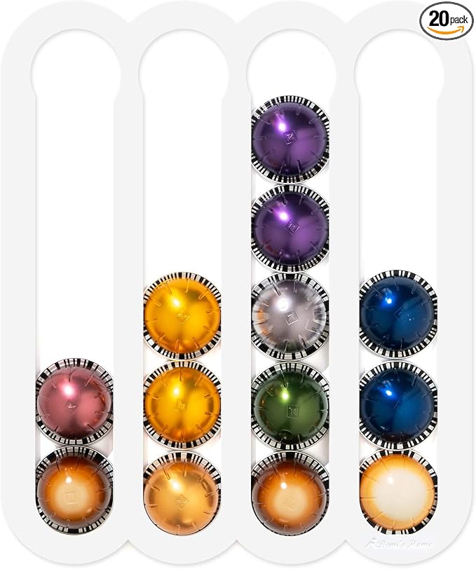 Demi's Home Adhesive Coffee Pod Holder for Nespresso Vertuo Capsules (Measure Before Purchase) - Suitable to be Mounted Inside/Under the Cabinet or on the Wall (White)