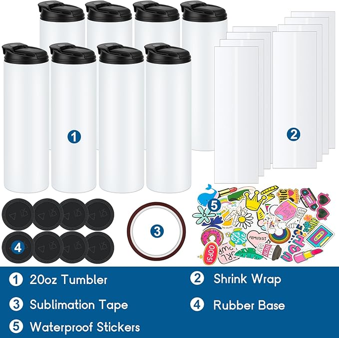 12 Pack 20 oz Sublimation Tumblers Dual Opening Blank Bottles Triple-Insulated Stainless Steel Water Bottle with Straw Lid Blank Tumbler Bulk with Shrink Wrap, Rubber Base, Heat Tape for Heat Transfer
