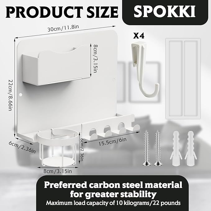 Floating Bedside Wall Shelf Organizer with Remote Control Holder;Metal Adhesive Wall Mount Nightstand Shelf for Bedroom;Dorm Room Essentials;Bed Shelf for Phone,Earphone,Kindle (White)