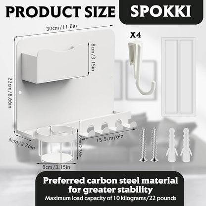 Floating Bedside Wall Shelf Organizer with Remote Control Holder;Metal Adhesive Wall Mount Nightstand Shelf for Bedroom;Dorm Room Essentials;Bed Shelf for Phone,Earphone,Kindle (White)