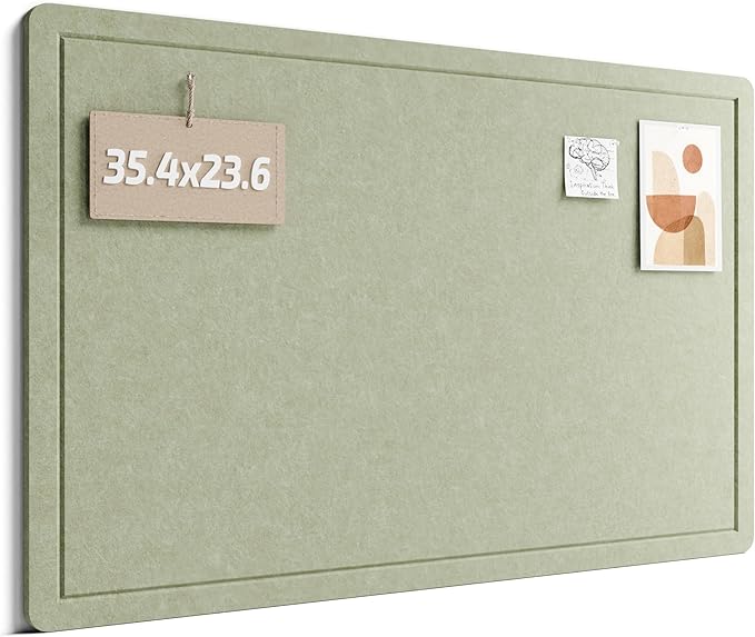 Fluxynara Bulletin Board,35.4" x 23.6" Cork Board Alternative with 12 Safe Removable Adhesive Tabs, Foldable Felt Pin Board for Home Office, Classroom, Bedroom,Entryway for Walls— Sage