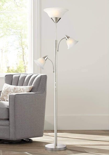 360 Lighting Jordan Modern Tree Torchiere Floor Lamp Standing 3-Light 71 1/2" Tall Brushed Nickel Silver Alabaster Glass Shades Decor for Living Room Reading House Bedroom Office