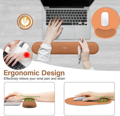 MOSISO Wrist Rest Support for Mouse Pad&Keyboard Set, Circle Curved Ergonomic Mousepad&Coaster Non-Slip Base Home/Office Pain Relief&Easy Typing Pad with Soft Cloth&Silicone Lining, Cosmic Orange
