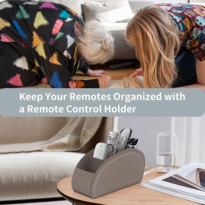 Remote Control Holder with 5 Compartments, KENOBEE Anti-slip Desktop Caddy Storage Organizer for Remote Controllers, Office Supplies, Makeup Brush, Media Accessories, Denim Coffee