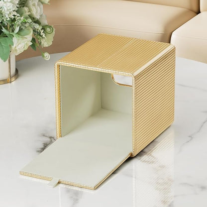 Gold Tissue Box Cover Square with Magnetic Closure, PU Leather Tissue Box Holder for Bathroom NightStands Livingroom, Decorative Modern Square Tissue Holder (Gold)