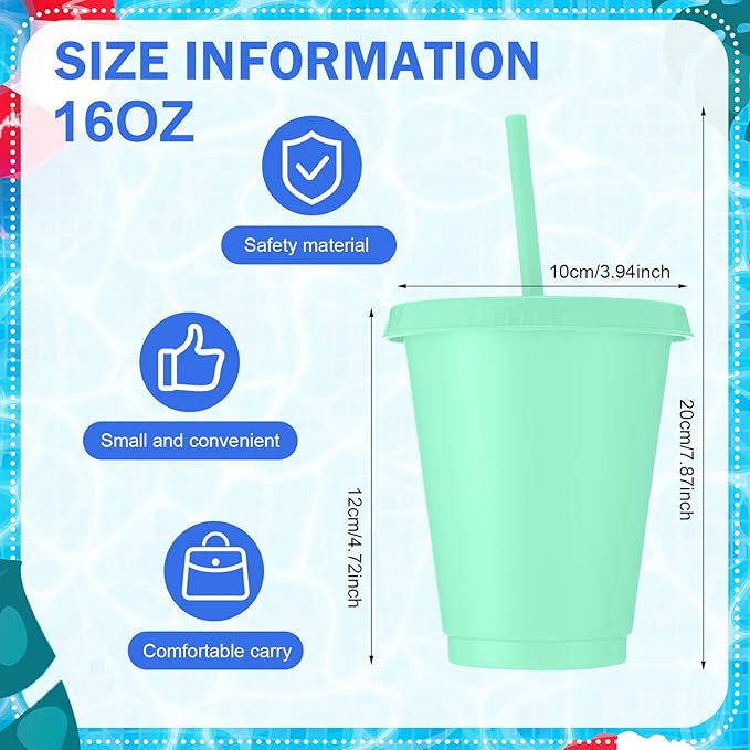 Sieral 15 Pack Cups with Straws and Lids Kids Tumbler with Straw Reusable Water Bottle Iced Coffee Travel Mug Adults Plastic Cups for Parties 16 oz (Macarons Colors)