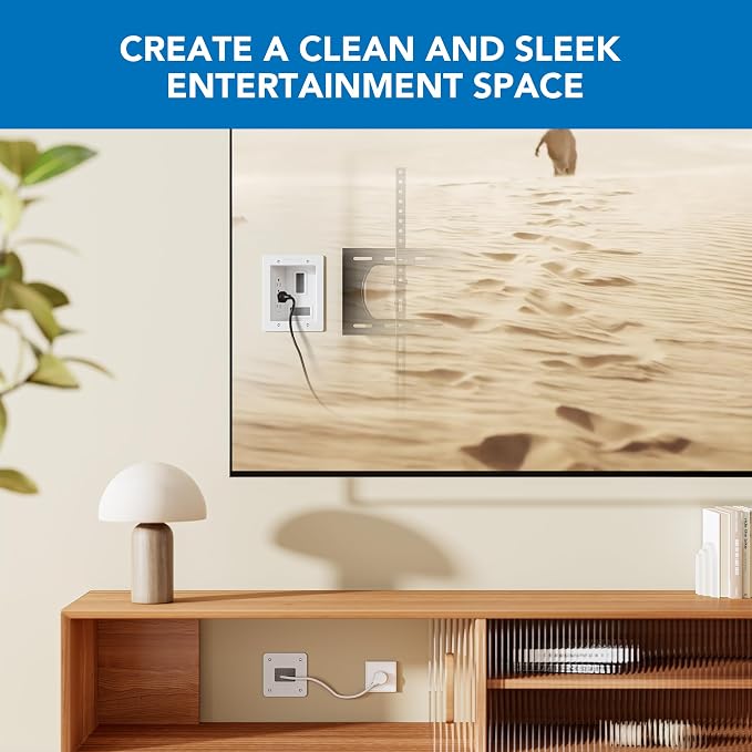 Mount-It! in-Wall TV Cable Concealer Kit with Recessed Power – Triple Outlet, 9ft Cord, and Hand Saw – Easy, Safe Cable Management for Organized TV and Home Theater Setups