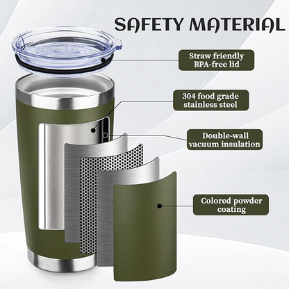 20oz Tumbler Bulk with Lid and Straw, Stainless Steel Double Wall Vacuum Insulated Travel Mug, Powder Coated Coffee Cups for Hot and Cold Drinks,Funny Gifts for Women Men(Navy Green,6)