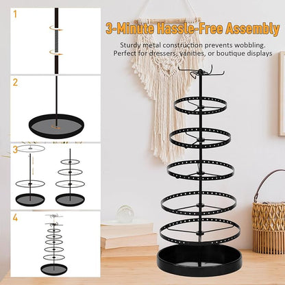 17Dec 6 Tier Rotating Jewelry Organizer Stand, 230 Holes Earring Holder Organizer for Women Girls, Spinning Earring Tree with Ring Holder, Wide Base for Bracelets Watches Lipstick