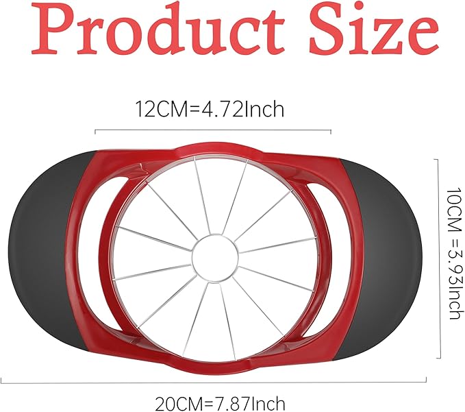 Apple Slicer,4.72 Inch Apple Corer and Slicer -Apple Cutter,Red | Stainless Steel Corer, 12 Sharp Blades,Anti-slip Handle,Hand wash/Dishwasher