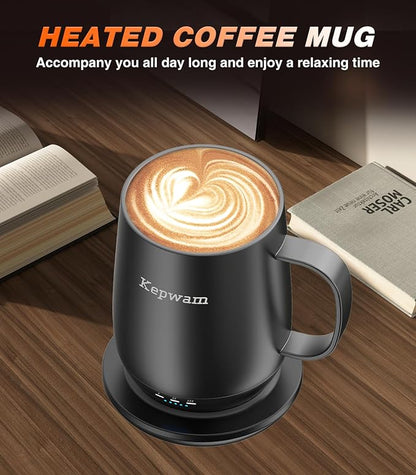 Kepwam Self Heating Coffee Mug T2, 16oz Smart Heated Coffee Mug, 150 Min Battery Life - Hot up to 149℉ Temperature Control Coffee Mug Warmer, Gifts for Dad Mom (No APP)