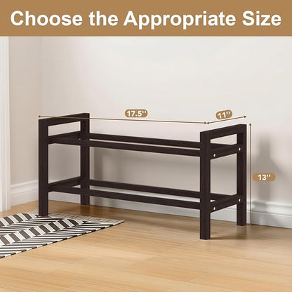 Haddockway Bamboo Shoe Rack for Closet, Free Standing Shoe Organizer with Smooth Round Rods & Convenient Handles, Stackable Shoe Storage Shelf for Entryway, Hallway(Brown, 2-Tier(Small))