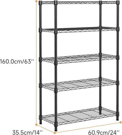 M MZG 1250 lbs Storage Shelving Utility Shelving Unit 5-Tier Utility Shelving Unit Steel Organizer Wire Rack for Home,Kitchen,Office (13.7" D x 23.6" W x 62.4" H)