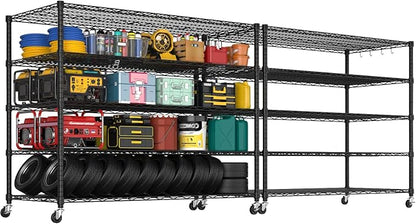 PrimeZone 5 Tier 80.7" Hx55.5 Wx24 D Wire Shelving with Wheels 3000lbs NSF Certified Storage Shelves Heavy Duty Metal Shelf Adjustable Rolling Rack Commercial Garage Restaurant Warehouse Kitchen 2Pcs