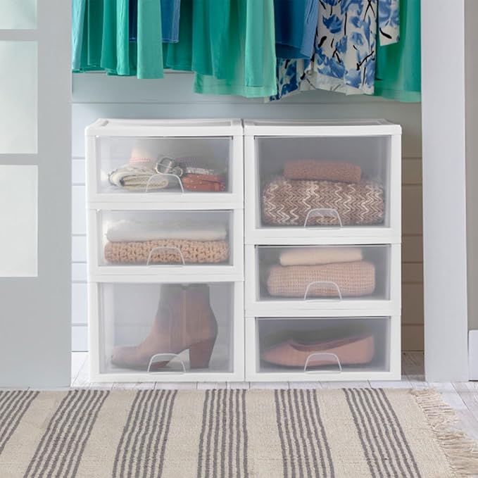 Sterilite 27 Qt./26 L Stacking Drawer, White, 4 Pack