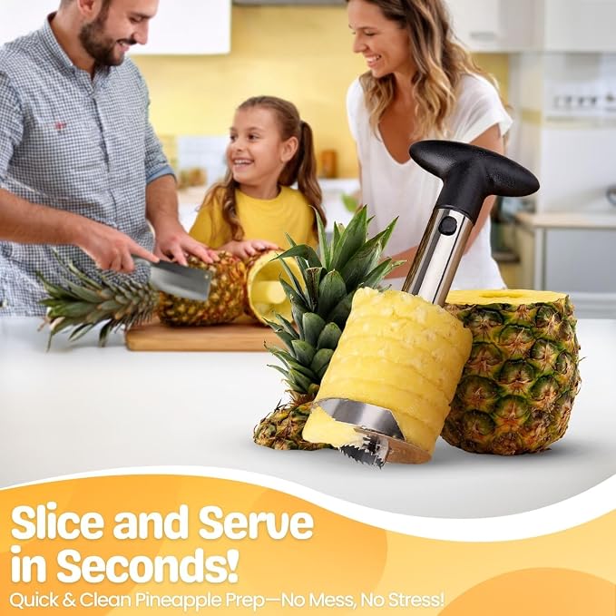 Flexzion Pineapple Corer Slicer Peeler, Stainless Steel Eye Remover Decorer Wedger Cutter, Spiral Cutting Tools with Metal Blade, Non-Slip Grip for Fruit Rings, Home Kitchen Restaurant Chef Use