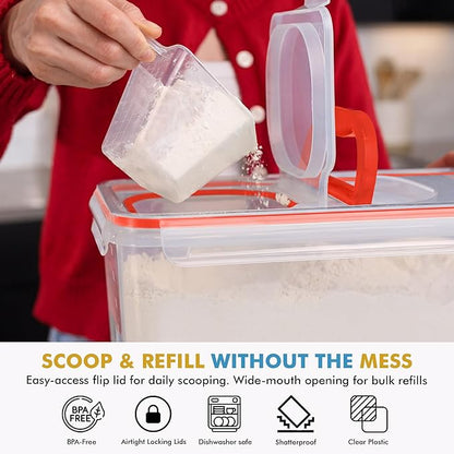 Shazo 2 PC (11L | 372 oz) Flour Sugar Storage Containers with Spout Lid & Easy Carry Handle - BPA Free Extra Large Airtight Food Storage Containers with Lids - Rice Canisters Sets for Kitchen & Pantry