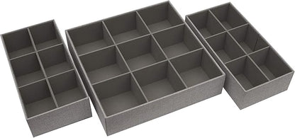 Household Essentials 3 Piece Drawer Organizers Starter Set, Customizable Inserts, Large Tray and 2 Small Trays, Silver
