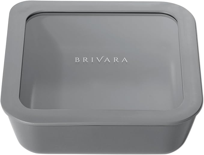 BRIVARA HOME Ceramic Coated Glass Food Storage Container | No PTFE, PFOA, PFAS, and BPA | Reusable Non Toxic Meal Prep Container with Glass Lid | Easy To Store | 5 Cup Square [Smoke]
