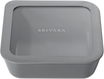 BRIVARA HOME Ceramic Coated Glass Food Storage Container | No PTFE, PFOA, PFAS, and BPA | Reusable Non Toxic Meal Prep Container with Glass Lid | Easy To Store | 5 Cup Square [Smoke]