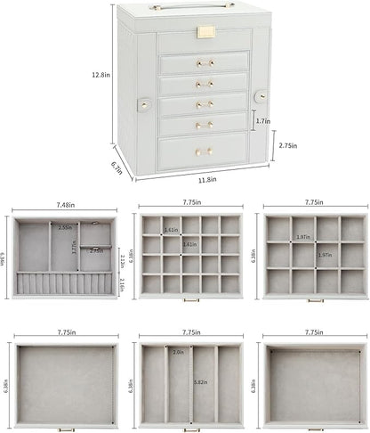 Large Jewelry Box, Jewelry Boxes for Women Large Jewelry Organizers and Storage, Jewelry Organizer for Rings Earrings Necklaces Glasses Bracelets Watches, Grey