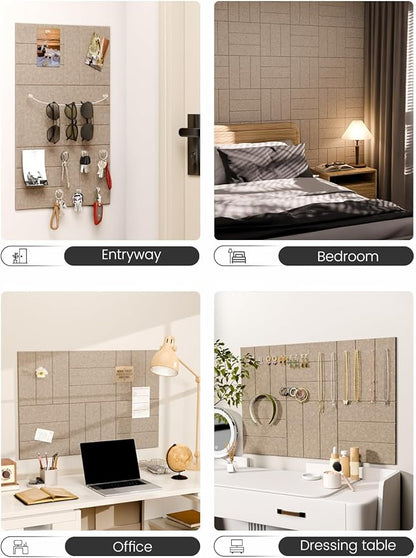 Fluxynara Felt Bulletin Board Tiles -28"x18" with 40 Adhesive Tabs, Cork Board Alternative for Office Decor, Push Pin Board Wall Organizer 6-Pack (Taupe)
