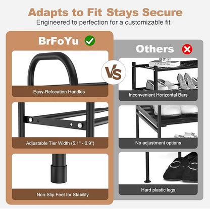 Expandable Shoe Rack for Closet, 18"-32" Metal Shoe Rack for Entryway 3-Tier Adjustable Width Free Standing Shoe Shelf 12 Pairs Small Shoe Organizer for Front Door Garage Bedroom Dorm, Black