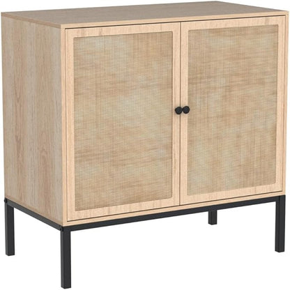 Yechen Set of 2 63" Sideboard Cabinet with Natural Rattan Doors, Buffet Console & Accent Cabinet, Rattan Credenza Storage with Metal Legs for Living Room, Kitchen, Dining Room