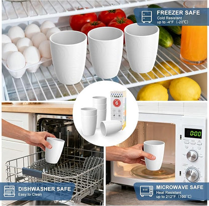 Wheat Straw Unbreakable Drinking Cups, 12 OZ Tumbler Set of 6, Lightweight Reusable Cups, Reusable Cups Alternative to Plastic, Dishwasher Safe Tumbler for Kitchen, Camping, RV, White