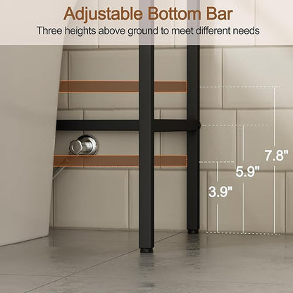 4-Tier Over The Toilet Storage, Bathroom Organizer, Space-Saving, 72" H Above Toilet Storage Rack with 4 Hooks and Paper Holder, Metal Shelf, Black