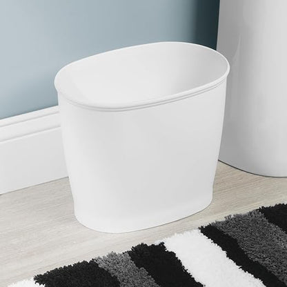 iDesign Slim Plastic Bathroom Trash Can, Small Garbage Bin for Bedroom, Office, Desk, Dorm, White