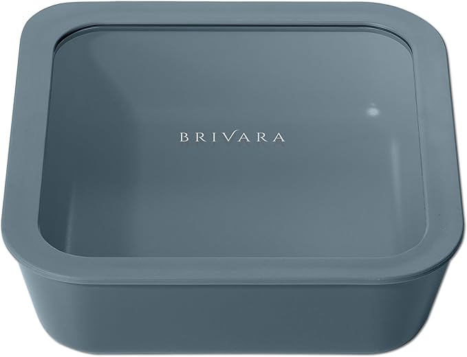 BRIVARA HOME Ceramic Coated Glass Food Storage Container | No PTFE, PFOA, PFAS, and BPA | Reusable Non Toxic Meal Prep Container with Glass Lid | Easy To Store | 8 Cup Square [Dusk]
