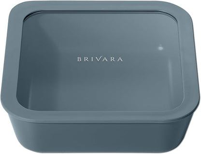 BRIVARA HOME Ceramic Coated Glass Food Storage Container | No PTFE, PFOA, PFAS, and BPA | Reusable Non Toxic Meal Prep Container with Glass Lid | Easy To Store | 8 Cup Square [Dusk]
