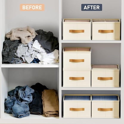 DIMJ Wardrobe Clothes Organizer - Foldable Closet Drawer Organizer Dividers for Jeans, Pants, Sweater, T Shirt, Storage Bins with Handles for Shelf