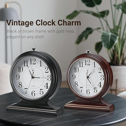 10-inch Vintage Mantel Desk Clock, Silent Desk Clock for Living Room Décor, Easy to Read Larege Retro Mantel Clocks for Fireplace and Shelf Decoration.(Black)