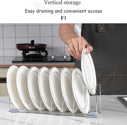 Dish Drying Rack, Kitchen Counter Storage, Stainless Steel Pot Lid Holder, Cutlery Organizer, 8-Compartment Cutting Board Drying Rack or Cabinet-Style Kitchen Storage Rack (2-Piece Set)