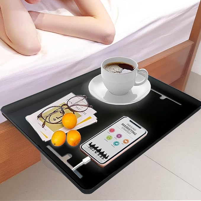 Bedside Shelf Nightstand Table Tray for Bunk Bed College Dorm Room Bedroom Laptops Book Drinks Cup Storage Organizer Black (Black Small)