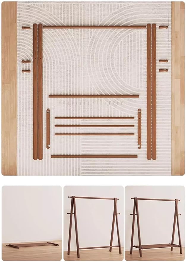 AETVRNI Wood Clothing Rack Coat Rack,Large Foldable Hanging Clothes,Stand Garment Rack with Storage Shelf,Clothing Storage,Home Organization,Natural Beech,for Bedroom Small Apartment Guest Room Laundr