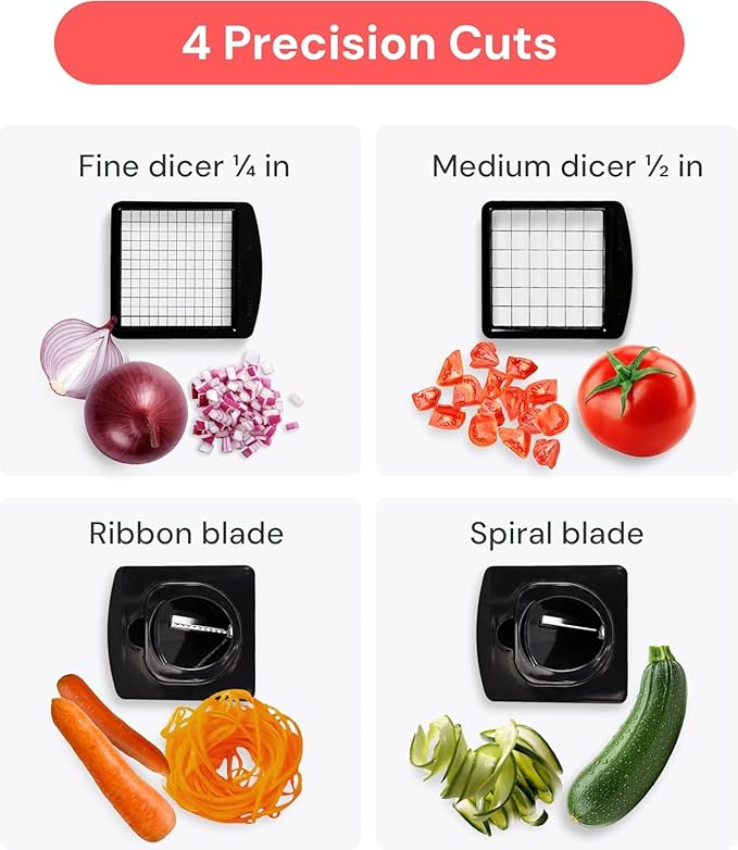 Fullstar The Original Pro Chopper - Vegetable Chopper and Spiralizer, Food Chopper with Container, Fruit Slicer, Kitchen Gadgets & Accessories, Home Essentials (4 in 1, Stainless Steel)