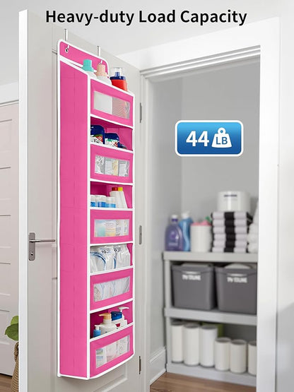JARLINK Over The Door Organizer Storage, 5 Shelf Hanging Door Organizer with 5 Large Capacity Pockets, Anti Tilt 44 lb Load Behind Door Storage for Bedroom, Bathroom, Pantry, Nursery, Rose Pink