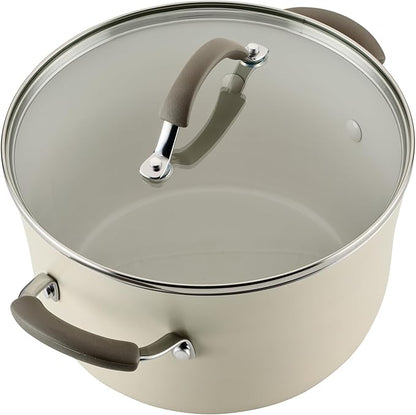 Rachael Ray Cucina Ceramic Cookware Set - 13 Pieces - Ceramic Pots and Pans Set w/Nonstick Frying Pans, Saute Pan, Saucepans, Stockpot, Lids, Pan Protectors - Almond