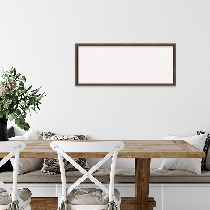 Amanti Art White Cork Board for Wall, 13x31 Vision Board with Brown Wood Frame, Medium Corkboard Office Decor for Home Organization, Modern Contemporary Corkboard Pinboard to display items for home