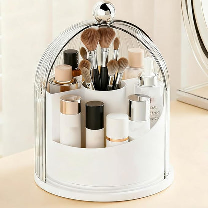 Makeup Brush Holder Organizer with Lid,360° Rotating Makeup Organizer Countertop,5 Compartments Make Up Brush Organizers for Makeup Brushes,Cosmetics,Skincare,Nail Polish,Toothbrush,Dustproof