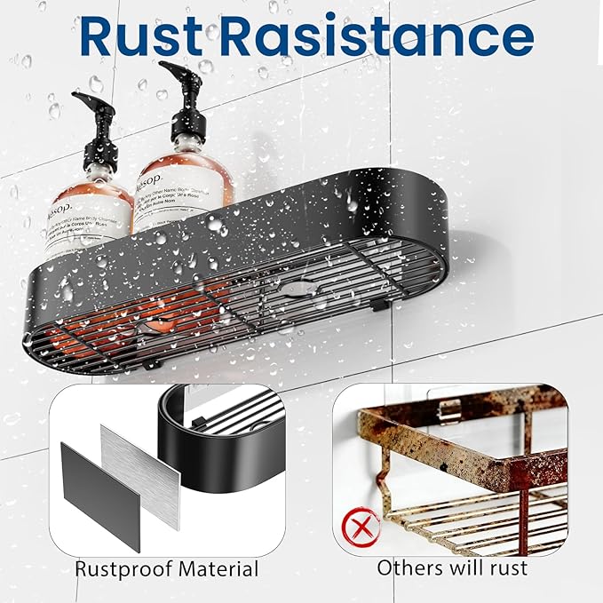 XX Large Adhesive Shower Caddy, 15.8 In Rustproof Metal Bathroom Organizers and Storage with 4 Hooks, No Drilling Shower Shelves for Inside Shower for Bathroom, Dorm and Kitchen(2 Packs)